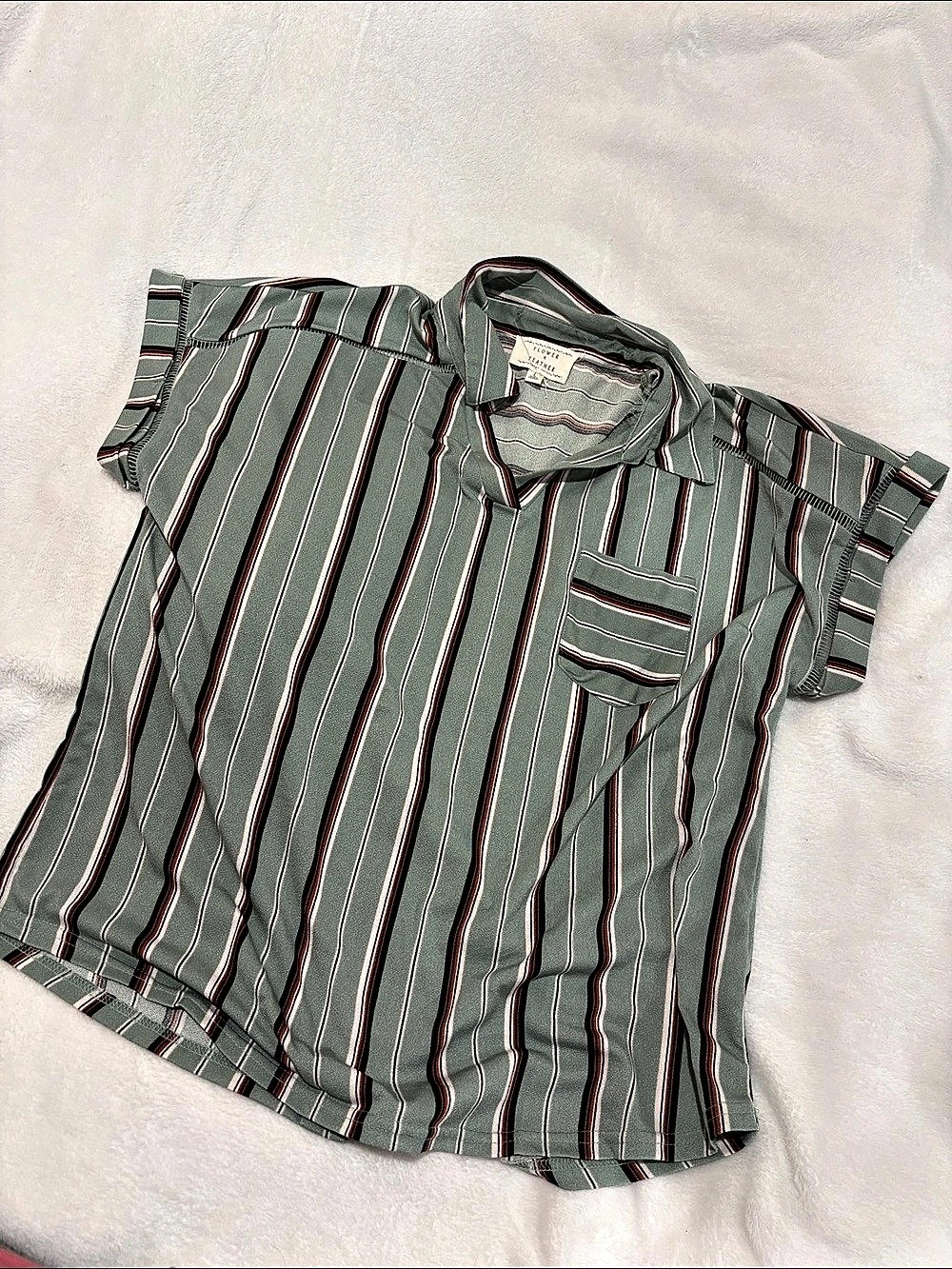 Flower & Feather Striped Button Down Shirt in Green